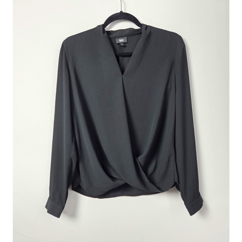 Mossimo Women's Black Solid Woven Polyester V-Neck Blouse XS